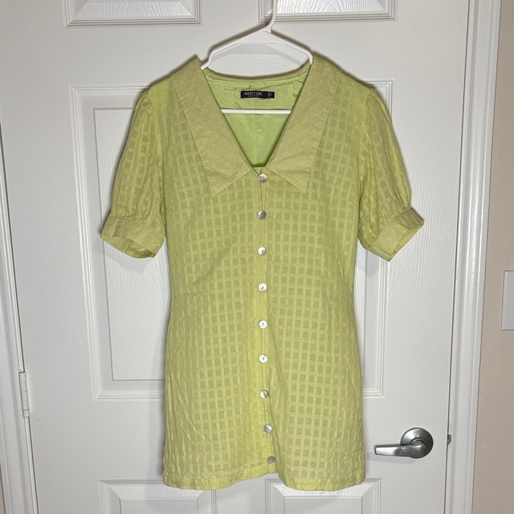 Nasty Gal Green Gingham Button Front Cottagecore Spring Top